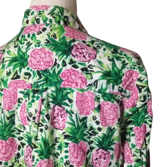 Charter Club Luxury Linen Bright Pineapple Print Roll Tab Sleeves Size Medium - Picture 7 of 10